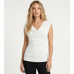 Joseph Ribkoff Cowl Neck Sleeveless Top 10 White Draped Professional Luxe Office